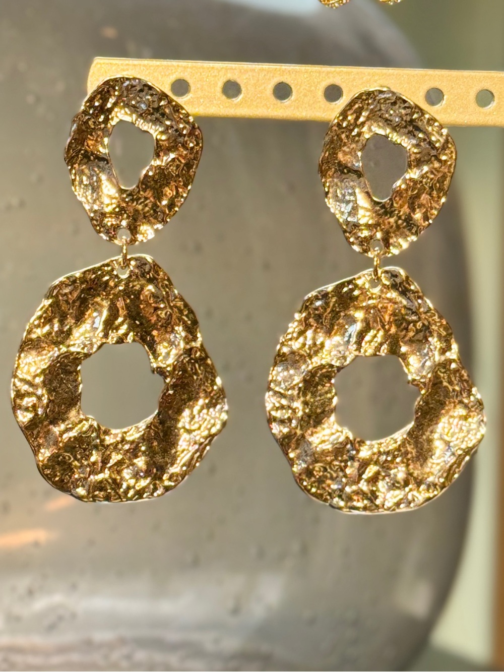 Women’s Gold Tone Organic Drop Shaped Statement Earrings